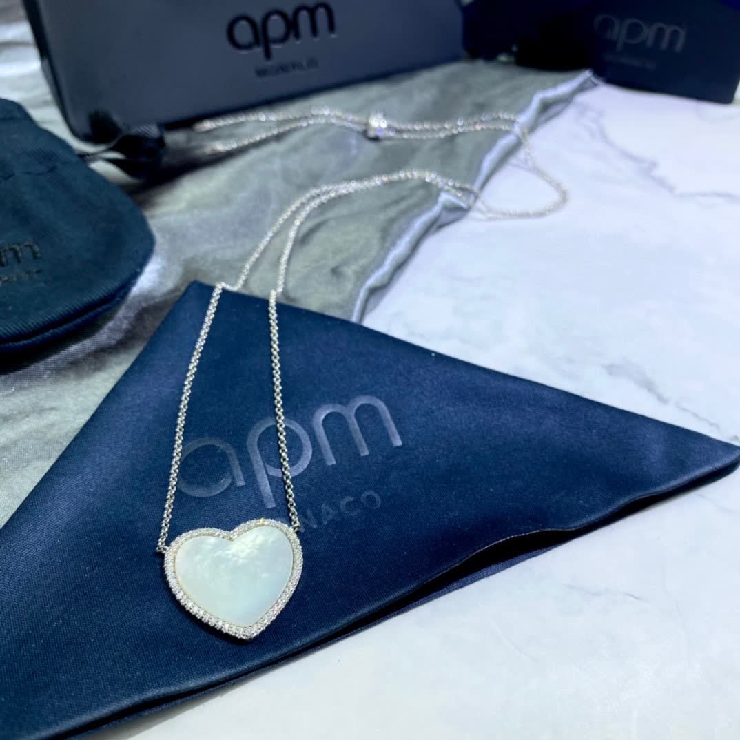 APM Monaco Silver Heart Pendant Necklace with Diamond Accents